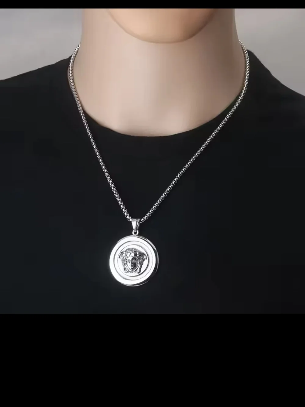 Silver Medusa Pendant Necklace for Men - Stainless Steel